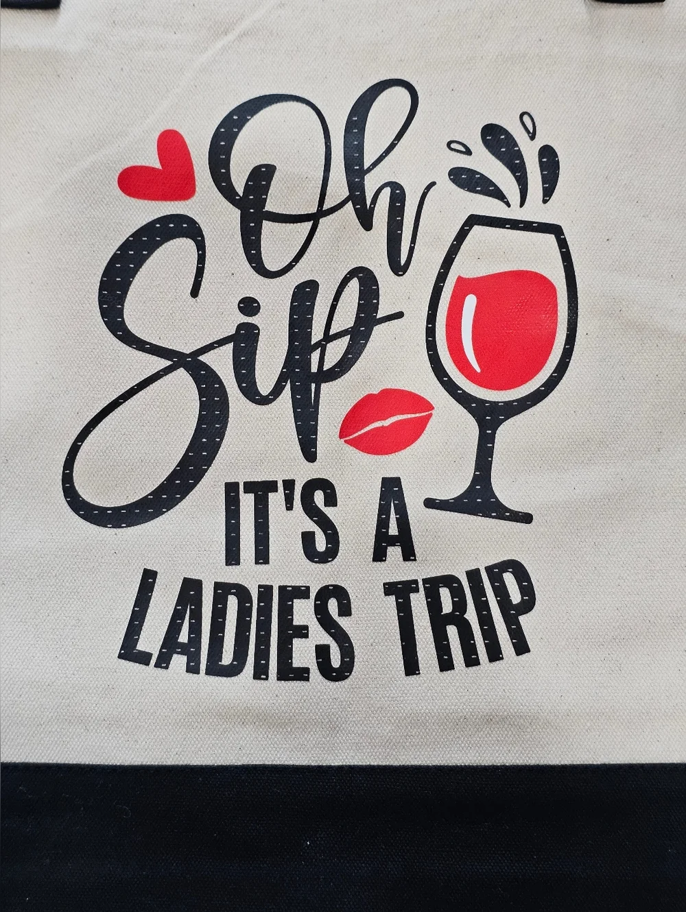 Canvas Reusable Tote Bag, " Oh Sip It's A Ladies Trip " New Without Tags - Picture 3 of 5